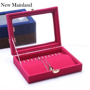 Necklace Display Boxes Bracelet Holder Pallet Jewelry Velvet Lid Pendant Organizer Case with Cover 211105
