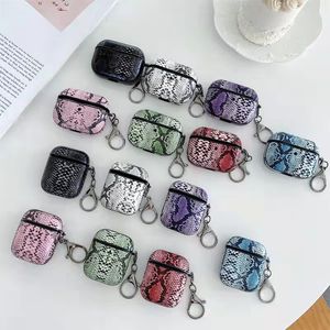 Luxury Headphone Tillbehör Snake Skin Mönster Airpods Väska för 1 2 AirPod Pro Toppkvalitet Fashion Protection Svart Vit Rosa Hörlurar Paket Key Chain Wholesale