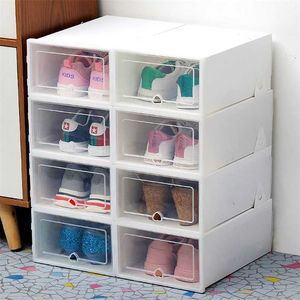 6pcs transparent shoe box thickened dustproof storage canbe stacked combination cabinet organizer 211112