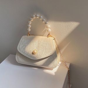 VINTAGE WHITE Handtasche Perlengriff Wildleder Damenkleid Taschen Exquisiter Damenstil, süße und schöne Flip-Geldbörse