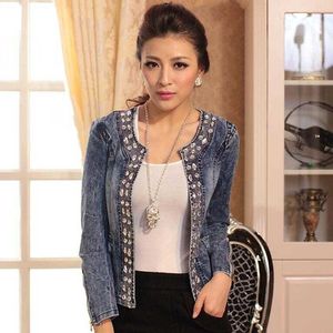 Fashion-Casaco Feminino Fashion Women Diamonds Denim Kurtka Płaszcz Ladies Jacket Topy Slim Jeans Casaco Top Plus Size Blazer Feminino 4XL H091