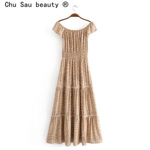 beauty Boho Leopard Print Midi Long Dress Women Holiday Style Elastic Waist Dresses Female Beautiful Beachwear 210514