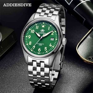 Addies Dive Piloto Assista Automático Mecânico Mecânico C3 Luminosos Homens Relógios Divers Divers Sapphire Cristal 200m Dive Watch NH35 210609