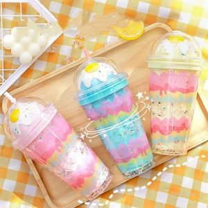 Summer crushed ice cup double-layer plastic cup creative egg mugs portable office and household straw water cup 4966