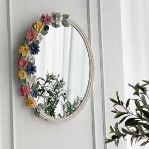 Speglar amerikansk retro fåfänga spegel pastoral smidesjärn blomma konst elegant badrum wand decoratie vintage eb5zsj