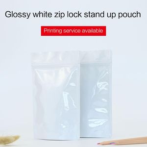 Wholesale white coffee tea resale online - Storage Bags Glossy White Stand Up Pouch With Zipper Aluminum Foil Bag Tea Coffee Bean Food Packaging Custom Printing Available