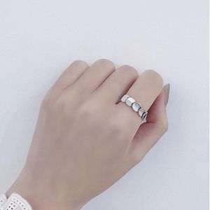 Anel de bolo redondo de bolo redondo anel antigo real 925 prata esterlina ampla superfície de superfície pilha vintage aberta jóias da Coréia