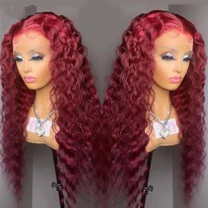 Fashion Red Curly Lace Front Brazilian Human Hair Wigs Deep Wave Synthetic Wig Glueless Pre Plucked Cosplay Party
