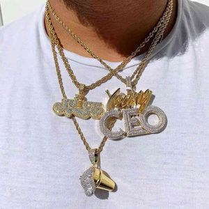 Nuovo 5mm Tennis Chain Lettera CEO Collana con ciondolo Hip Hop Iced Out Bling Cubic Zirconia Gold Sliver CZ Stone Choker Men Jewelry X0509