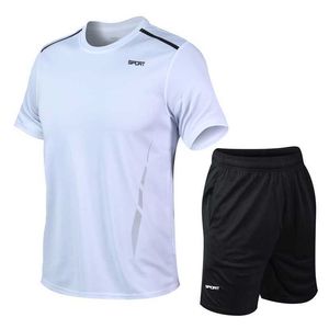 Sommar Tracksuit män lös T-shirt med shorts tillsammans Mens Kläder Fotbollskjortor Håll coola uppsättningar över storlek m till 5xl 210722