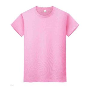 Ny rund nacke solid färgT-tröja sommar bomullsbotten skjorta kortärmade män och kvinnors halvärmad I465i