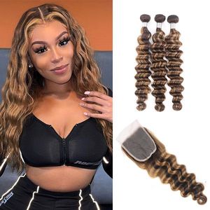 Wholesale colored highlighted hair for sale - Group buy Ishow Highlight Human Hair Bundles With Transparent Lace Closure Loose Deep Straight Virgin Extensions Swiss Lace Colored Ombre Wefts for Women inch