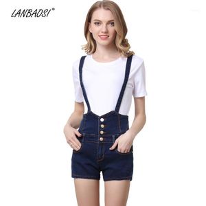 Niebieskie Czarne Dżinsy Krótkie Kombinezony Dla Kobiet Slim Casual Letnie Denim Szaszłyk Szorty Body Paski Jean Jumpsuit Damskie Kombinezony Rompe