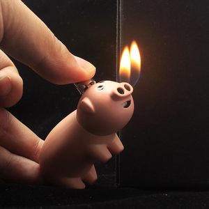 Kreatives kompaktes kleines Piggy-Jet-Feuerzeug, Butan-Schwein, aufgeblasene Doppeldüsen, kostenlose Feuerfackel, lustige Mini-Gasfeuerzeuge