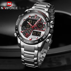 Mens Klockor Naviforce Toppmärke Luxury Full Steel Quartz Watch Män Stor militär Sport Armbandsur Analog Digital Male Clock 210517