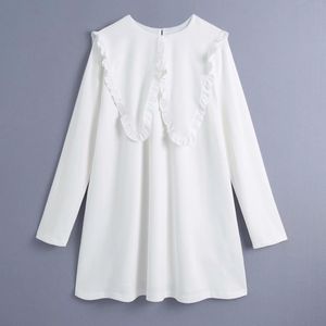 Wiosna Kobiety Chic Sailor Collar Biała Mini Dress Kobieta Z Długim Rękawem Ubrania Casual Los Loose Vestido D7333 210430