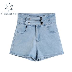 Ljusblå Kvinnors Kort Jeans Skinny Sommar Vintage Casual Streetwear Koreansk Fashion High Waist Denim Shorts Kvinna 210515