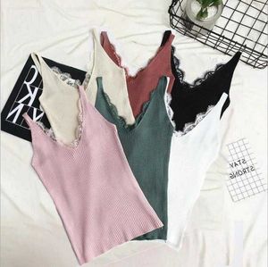 Harajuku Summer Tank Top Casual Lady Top Tees Knitting T-shirt Female Brand Clothing T Shirt V-neck QH1879 210609