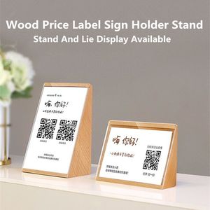 90 * 55mm Mini Trä Person Prisetikett Papper Tag Hållare Display Stand Frame Sned Table Table Acrylic Sign Holder