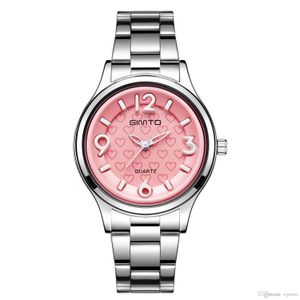 여성 의상 시계 숙녀 패션 드레스 시계 고품질 학생 럭셔리 하트 모양의 손목 시계 핑크 다이얼 스테인레스 스틸 스트랩