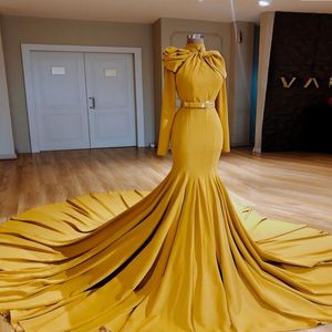 2022ソリッドイブニングドレス人魚ロングトレインビッグボウタイプロムガウン女性フォーマルウェアエレガントなVestido de Novia