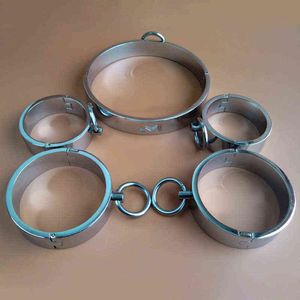 NXY Sex Adult Toy 3pcs /set Metal Hand Ankle Cuffs Neck Collar Bdsm Bondage Kit Porn Products for Adults Handcuffs Steel Collars Tools Toys1216