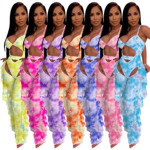 Hurtownia Kobiet Stroje Kąpielowe Bikini Kobiety Bikini Dwa Kawałki Zestaw Moda Tie-Dye Drukuj Skinny Seksowny Swimsuit + Spodnie Kostium Kąpielowy Peszwa Wygodne KLW6473