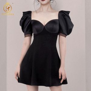 Fashion Vintage Black Summer Dress Women's Temperament Sexy V-Neck High-Quality Party Vestidos 210520