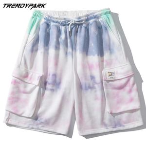Männer Kurze Sommer Hip Hop Oversize Tie-Dye Große Taschen Weiche Polyester Streetwear Harajuku Sweatpant Kordelzug Casual Shorts 210601