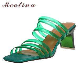 夏のスライドの女性の靴透明な奇妙なスタイルのハイヒールのファッションオープントゥスリッパレディースサンダルサイ​​ズ34-40 210517