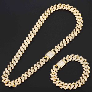 Rhinestone Iced Out Cuban Link Chain Necklace Gold Miami Curb Cuban Chain Bling Rapper Necklace Bracelet for Men HipHop Jewelry X0509