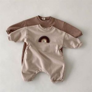 Zima Noworodka Baby Boy and Girl Zagęścić Ciepłe Romper Odzież Plus Cashmere Podszewka Baby Toddler Z Długim Rękawem Rainbow Kombinezon 210413