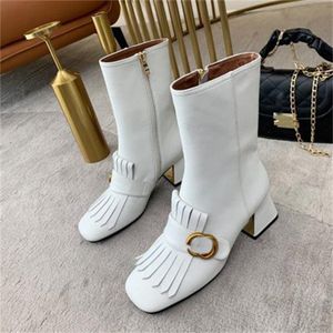 Top quality luxury designer boots women's winter metal buckle chain shoes leather heels fashion boots