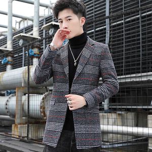 Fashin Männer Woolen Trenchcoat Jacke Koreanische Winter Slim Fit Lange Männer Mantel Business Casual Windjacke Steetwear Kleidung 210527