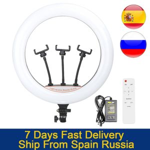 Oświetlenie 18 cali fotograficzny Studio LED Ring Light Photography Lampa Zestaw EU US Plug RGBW Ringlight z 3 uchwyt na telefon Pilot (brak statywu)