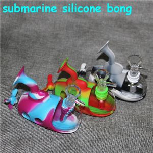 Glass silicone submarine smoking hookahs filterable dry herb bong pipes silicon nectar collector