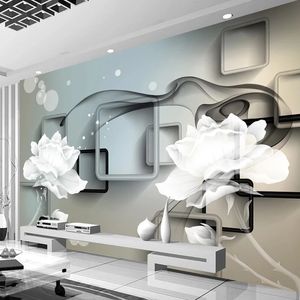 Benutzerdefinierte Foto Wand Wohnkultur Moderne 3D Blumen Quadrat Raster Fresko Wohnzimmer Sofa TV Hintergrund Kunst Wandbild Tapete Wasserdicht