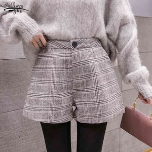 Vinter kvinnor mode ull shorts casual hög midja med sashes bred ben kvinna varm kort femme 7730 50 210508