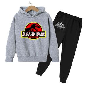 Höst / Vinter Jurassic Park World Dinosaur Printed Små Bomull Hoodie Boys Girls Hip Hop Sweatshirt Barnkläder Kläder Top G1028