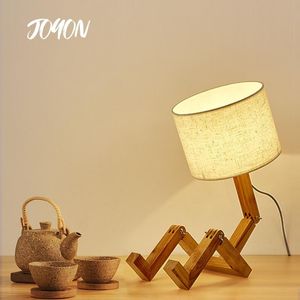 Tischlampen Moderne Stoffkunst Holz Schreibtischlampe Roboterform Holz Lichter E27 Halter 110-240 V Salon Innen Studie Nachtlicht