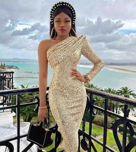 Women Sexy Designer One Shoulder Sequins Gold Silver Glitter Party Dress Elegant Evening Sparkly Chic Club Vestidos 210527