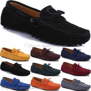 2063 Nova Moda Mens Sapatos Casuais Couro Estilo Britânico Primavera Casal Genuine Ervilhas Scrub Homens Drive Lazy Man Overshoes Exterior Confortável Respirável Respirável Black Yellow