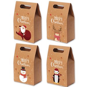 Julgåva Wrap Retro Kraft Candy Cookie Handbag Cartoon Santa Claus Elk Snowman Penguin Craft Giftbag Nytt år Xmas Party Present Bag Zl0009