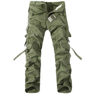 Mężczyźni Spodnie Cargo Mens Casual Bawełniane Spodnie Solidne Męskie Spodnie Wojskowe Kombinezony Multi Kieszenie Dekoracji Plus Rozmiar bez paska 211112