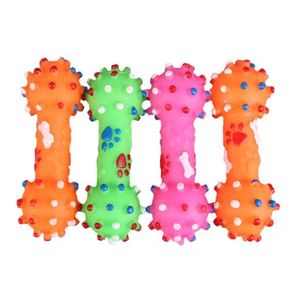 Dog Toys Colorful Dotted Dumbbell Shaped Dogs bones Toy Squeeze Squeaky Faux Bone Pet Chew ball For puppy cat