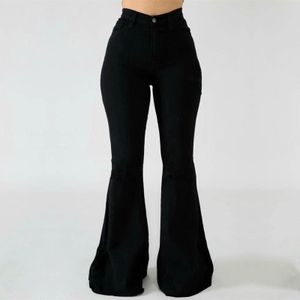 Wysoka talia Luźne Wygodne Dżinsy Dla Kobiet Plus Rozmiar Modne Casual Solid Color Slim Tight Flared Spodnie Spodnie