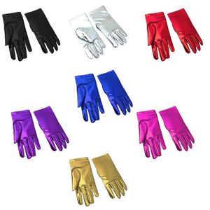 Five Fingers Gloves Women Faux Pantent Leather Spandex Short Shiny Metallic Solid Color Mittens Stage Performace Cosplay Costume