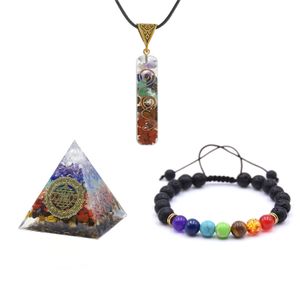 7 Chakra Hanging jewelry Decoration sets Pendant bracelet pyramid Crystal Windows Car acessories Good Lock Home Decorations Reiki Healing Yoga Meditation
