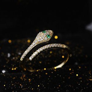 Adjustable Rings For Women Exquisite Cute Snake Zircon Light Yellow Gold Color Open Ring Gifts Fashion Jewelry R072