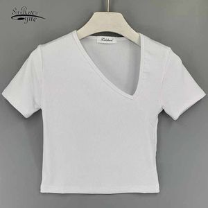 Chic Korean Style Bodycon V-Shaped Asymmetry Skew Collar Tight White Blouse Women Sexy Short Sleeve Tops Pullover T-shirts 12180 210508